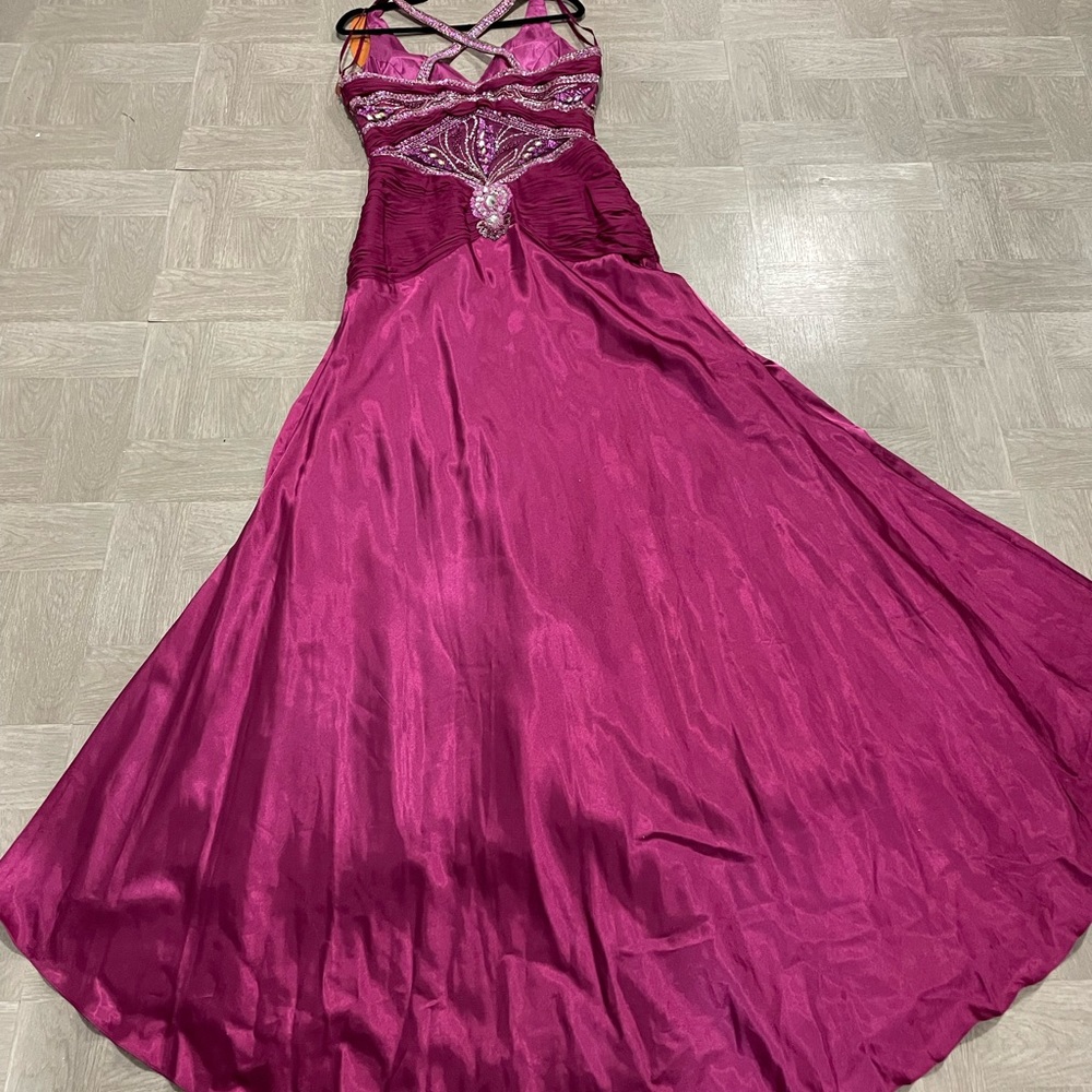 Raspberry prime dress satin and rhinestones  evening gown size 12 NWT